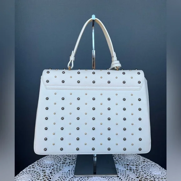 •••SOLD•••Retailed $3550 Versace Calfskin Studded DV Satchel White Bag - Picture 8 of 17